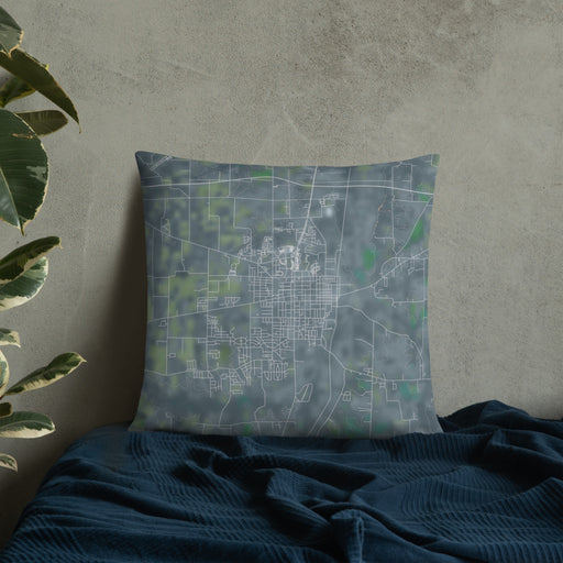 Custom Murray Kentucky Map Throw Pillow in Afternoon on Bedding Against Wall