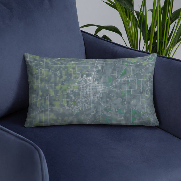 Custom Murray Kentucky Map Throw Pillow in Afternoon on Blue Colored Chair