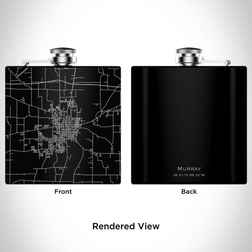 Rendered View of Murray Kentucky Map Engraving on 6oz Stainless Steel Flask in Black