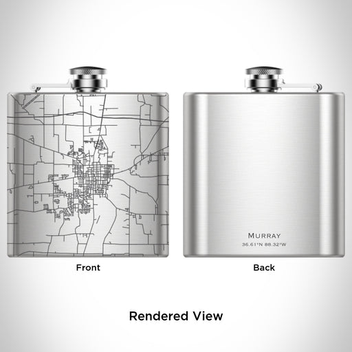 Rendered View of Murray Kentucky Map Engraving on 6oz Stainless Steel Flask