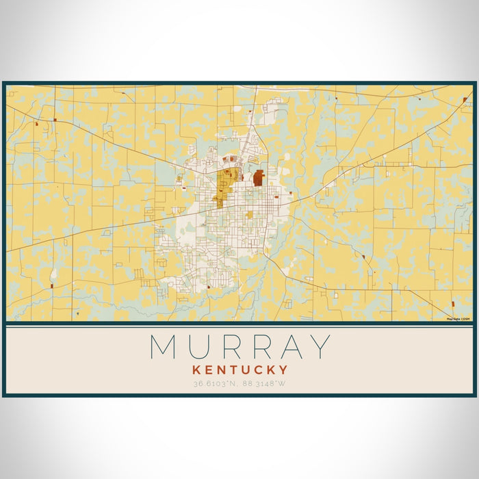 Murray Kentucky Map Print Landscape Orientation in Woodblock Style With Shaded Background