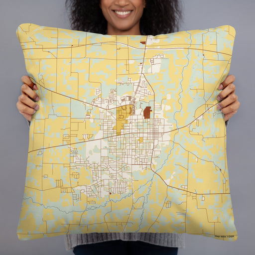Person holding 22x22 Custom Murray Kentucky Map Throw Pillow in Woodblock