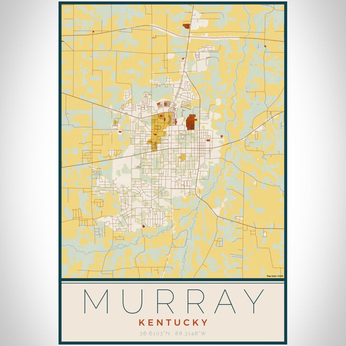 Murray Kentucky Map Print Portrait Orientation in Woodblock Style With Shaded Background