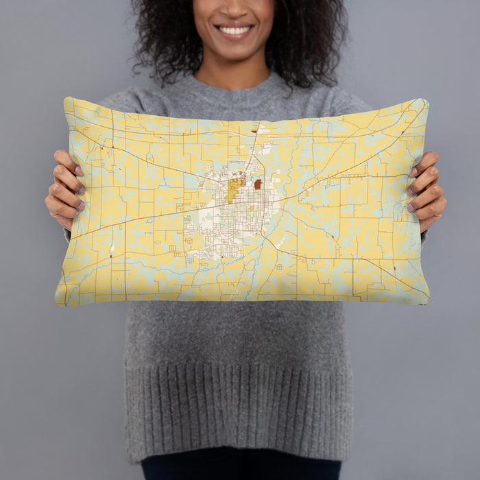 Person holding 20x12 Custom Murray Kentucky Map Throw Pillow in Woodblock