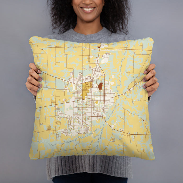 Person holding 18x18 Custom Murray Kentucky Map Throw Pillow in Woodblock
