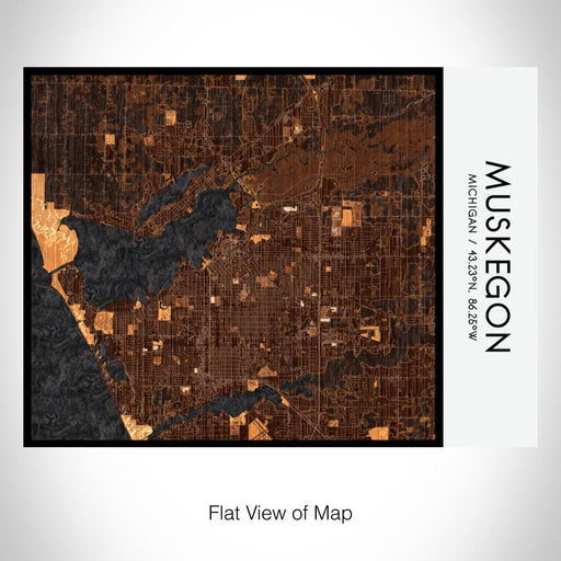 Rendered View of Muskegon Michigan Map on 20oz Stainless Steel Insulated Bottle with Bamboo Top with printed ember style map