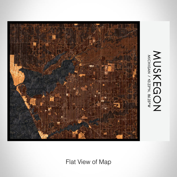 Rendered View of Muskegon Michigan Map on 20oz Stainless Steel Insulated Bottle with Bamboo Top with printed ember style map