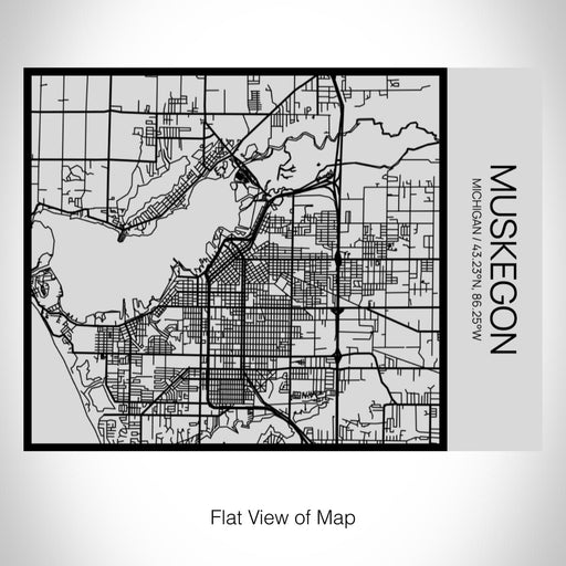 Rendered View of Muskegon Michigan Map on 20oz Stainless Steel Insulated Bottle with Bamboo Top with printed Tactile Lines Map in Black