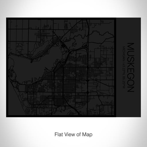 Rendered View of Muskegon Michigan Map on 20oz Stainless Steel Insulated Bottle with Bamboo Top in Matte Black with printed Tactile Lines Map in Black