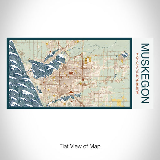 Rendered View of Muskegon Michigan Map on 17oz Stainless Steel Insulated Bottle with printed woodblock style map