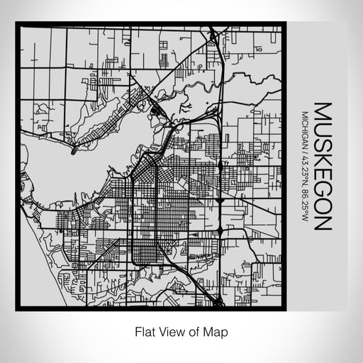 Rendered View of Muskegon Michigan Map on 17oz Stainless Steel Insulated Tumbler in Tactile Lines with Succulent in Background