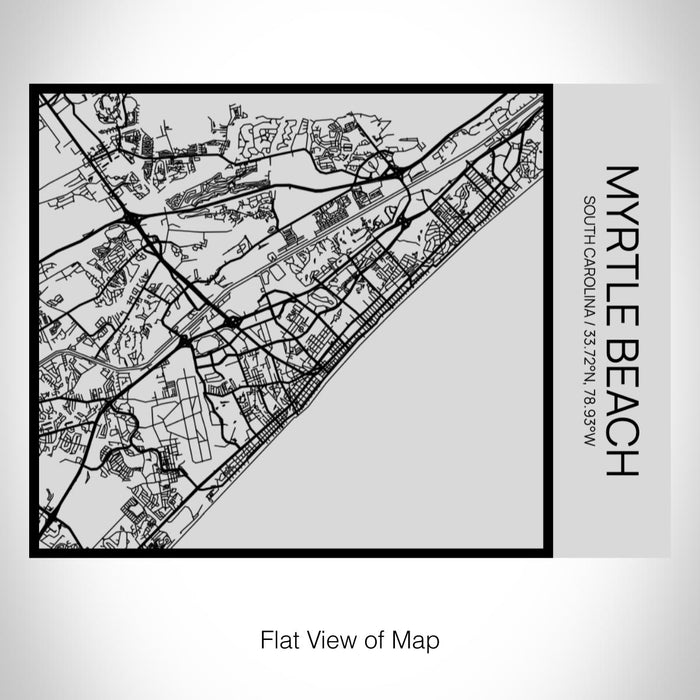 Rendered View of Myrtle Beach South Carolina Map on 20oz Stainless Steel Insulated Bottle with Bamboo Top with printed Tactile Lines Map in Black