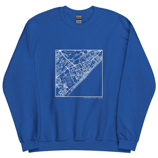 Myrtle Beach South Carolina  Map Unisex Crewneck Sweater with City inscription in Royal Blue