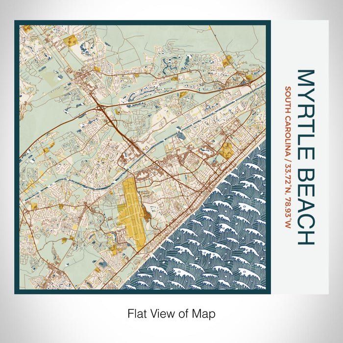 Rendered View of Myrtle Beach South Carolina Map on 17oz Stainless Steel Insulated Tumbler in Woodblock Map Style