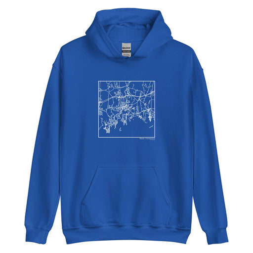 Mystic Connecticut  Map Unisex Hoodie Sweater with City inscription in Royal Blue