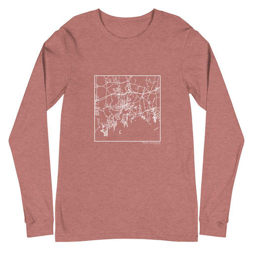 Mystic Connecticut  Map Unisex Long-Sleeve T-shirt with City inscription in Heather Mauve