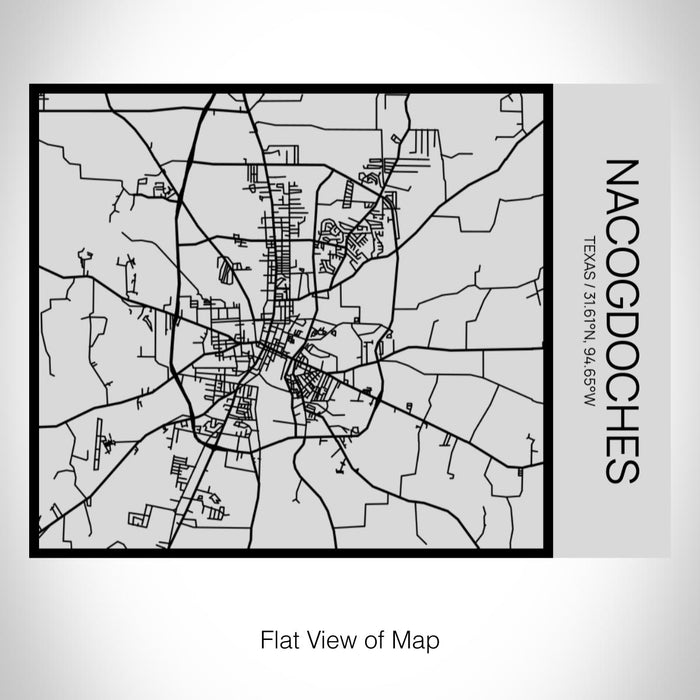 Rendered View of Nacogdoches Texas Map on 20oz Stainless Steel Insulated Bottle with Bamboo Top with printed Tactile Lines Map in Black