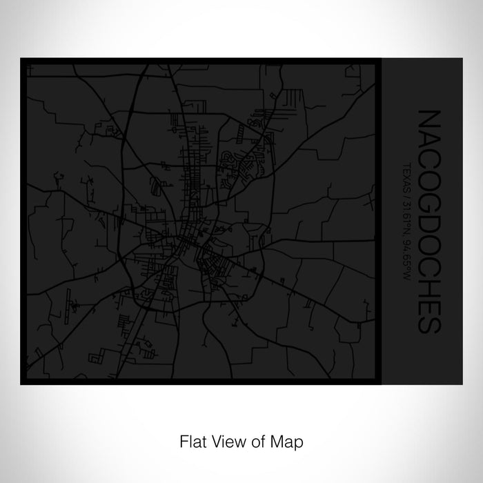 Rendered View of Nacogdoches Texas Map on 20oz Stainless Steel Insulated Bottle with Bamboo Top in Matte Black with printed Tactile Lines Map in Black