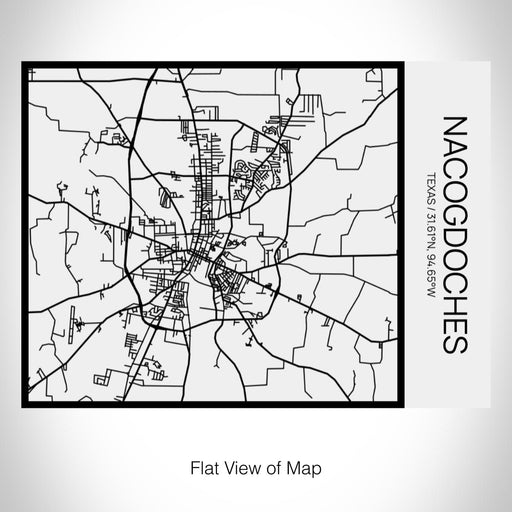 Rendered View of Nacogdoches Texas Map on 20oz Stainless Steel Insulated Bottle with Bamboo Top in Matte White with printed Tactile Lines Map in Black