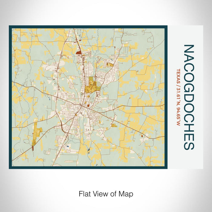 Rendered View of Nacogdoches Texas Map on 20oz Stainless Steel Insulated Bottle with Bamboo Top with printed woodblock style map