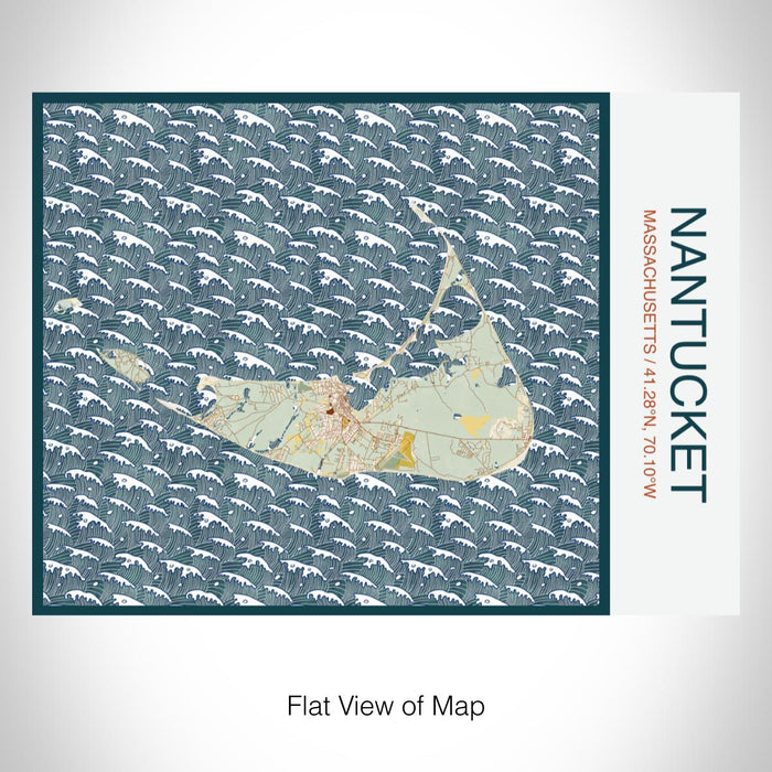 Rendered View of Nantucket Massachusetts Map on 20oz Stainless Steel Insulated Bottle with Bamboo Top with printed woodblock style map