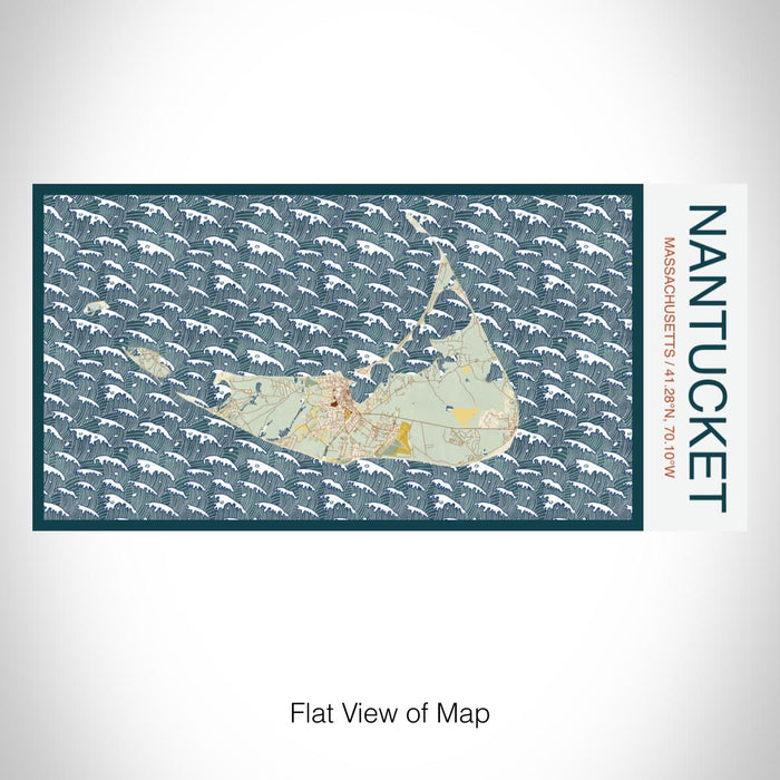 Rendered View of Nantucket Massachusetts Map on 17oz Stainless Steel Insulated Bottle with printed woodblock style map