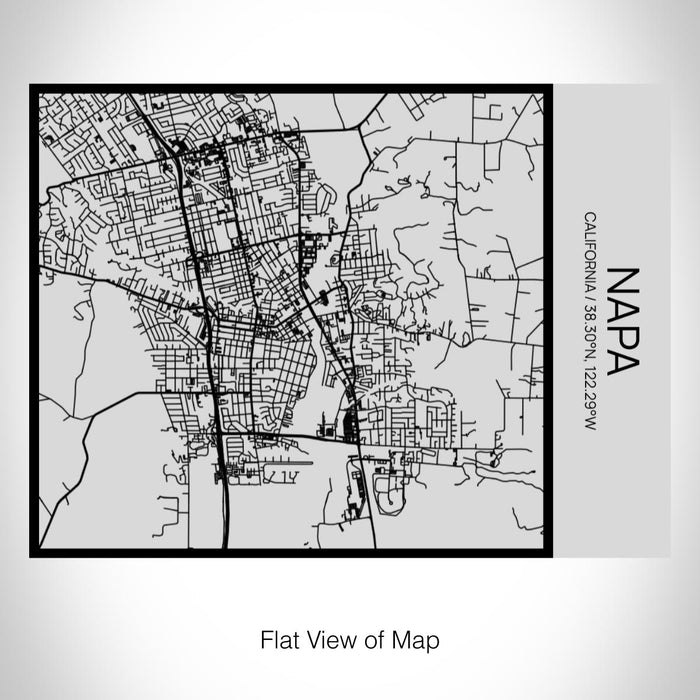 Rendered View of Napa California Map on 20oz Stainless Steel Insulated Bottle with Bamboo Top with printed Tactile Lines Map in Black