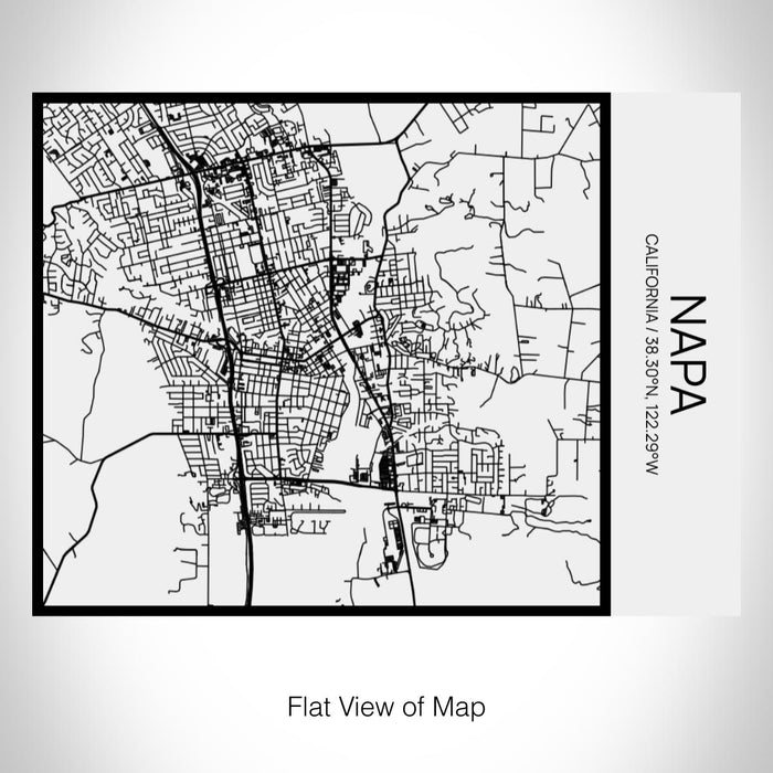 Rendered View of Napa California Map on 20oz Stainless Steel Insulated Bottle with Bamboo Top in Matte White with printed Tactile Lines Map in Black