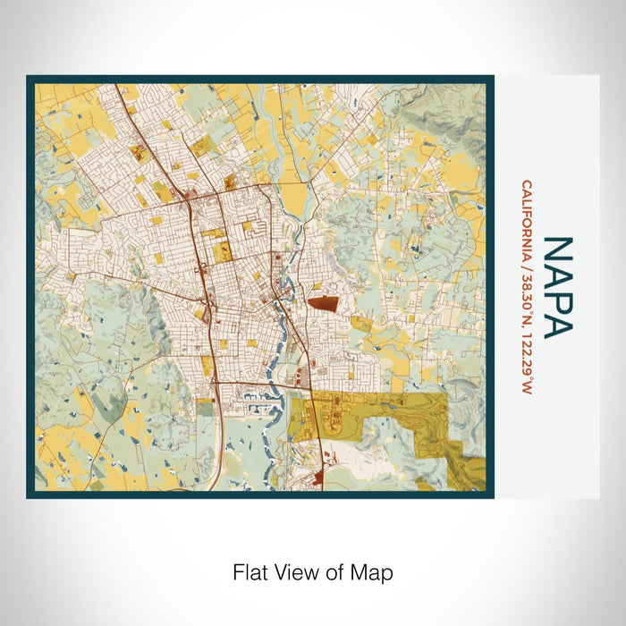 Rendered View of Napa California Map on 20oz Stainless Steel Insulated Bottle with Bamboo Top with printed woodblock style map