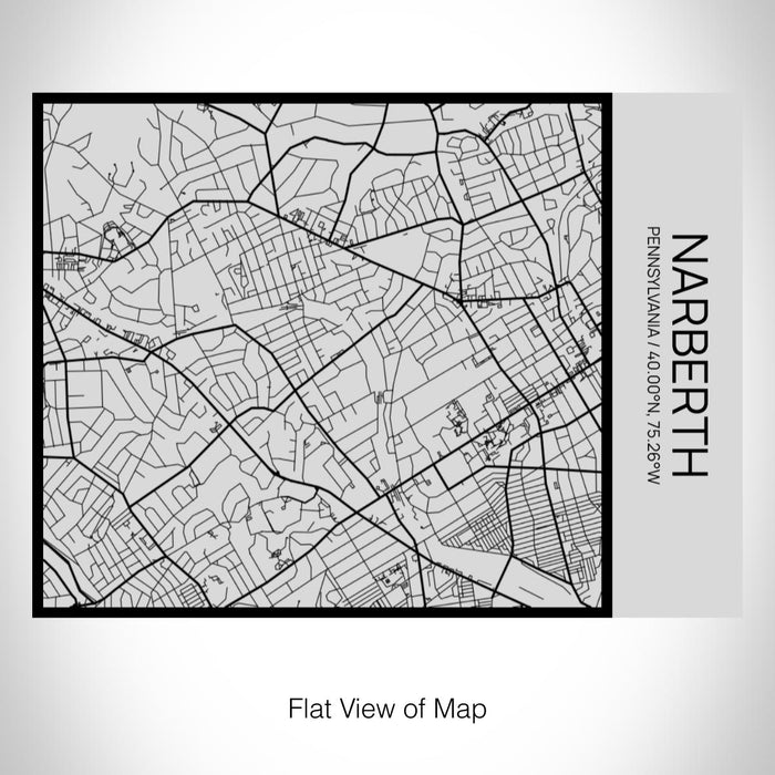 Rendered View of Narberth Pennsylvania Map on 20oz Stainless Steel Insulated Bottle with Bamboo Top with printed Tactile Lines Map in Black