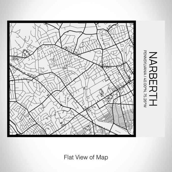 Rendered View of Narberth Pennsylvania Map on 20oz Stainless Steel Insulated Bottle with Bamboo Top in Matte White with printed Tactile Lines Map in Black