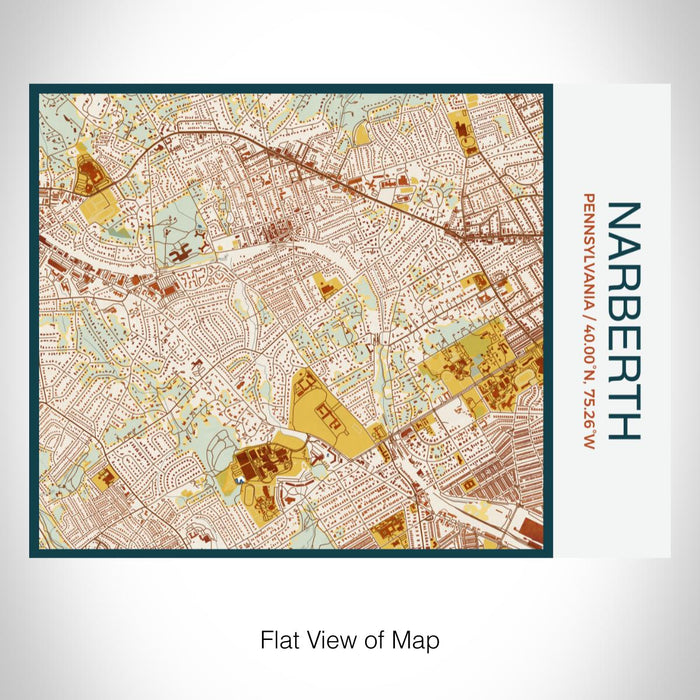 Rendered View of Narberth Pennsylvania Map on 20oz Stainless Steel Insulated Bottle with Bamboo Top with printed woodblock style map