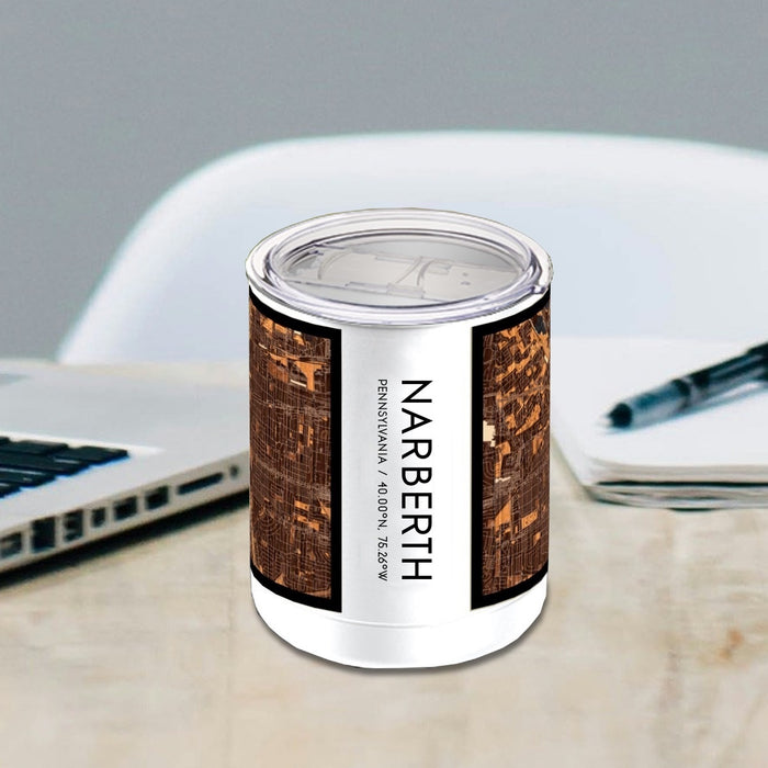 Narberth Pennsylvania Custom City Map Inscription Coordinates on 10oz Stainless Steel Insulated Cup in Ember with Sliding Lid
