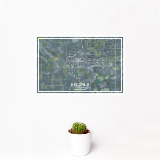 12x18 Neillsville Wisconsin Map Print Landscape Orientation in Afternoon Style With Small Cactus Plant in White Planter