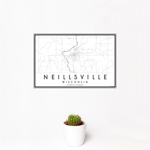 12x18 Neillsville Wisconsin Map Print Landscape Orientation in Classic Style With Small Cactus Plant in White Planter