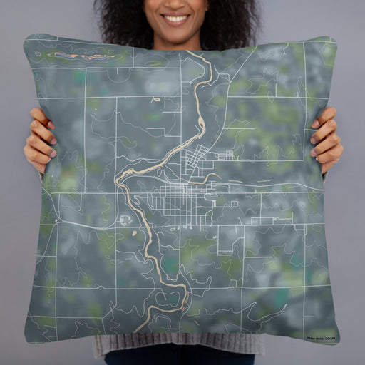 Person holding 22x22 Custom Neillsville Wisconsin Map Throw Pillow in Afternoon