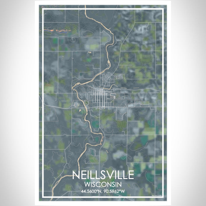 Neillsville Wisconsin Map Print Portrait Orientation in Afternoon Style With Shaded Background