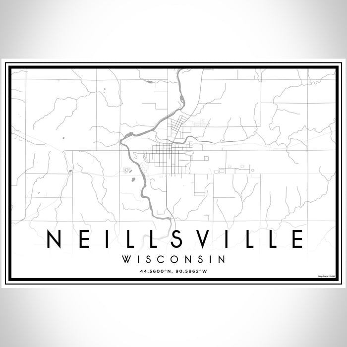 Neillsville Wisconsin Map Print Landscape Orientation in Classic Style With Shaded Background