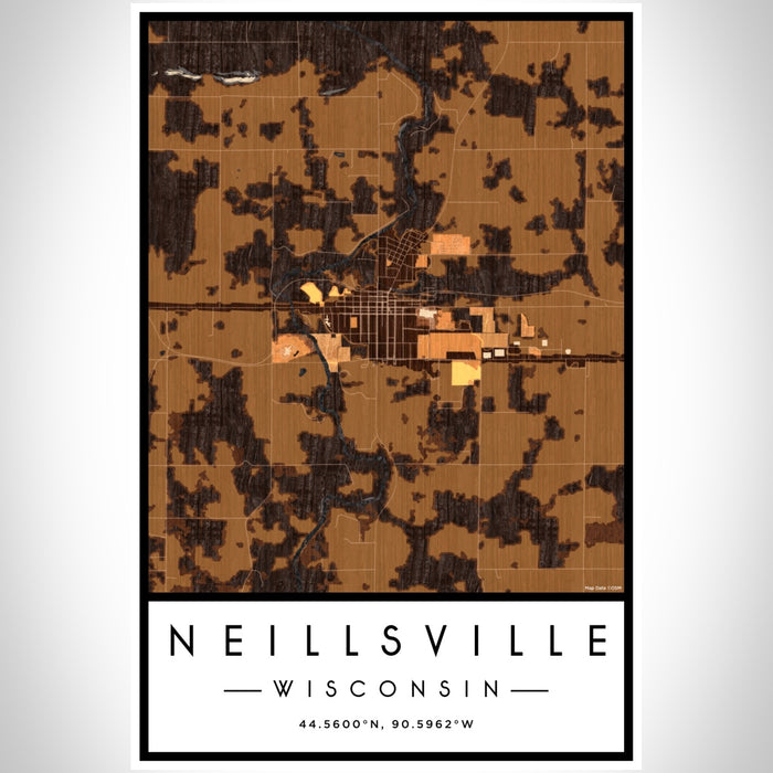 Neillsville Wisconsin Map Print Portrait Orientation in Ember Style With Shaded Background