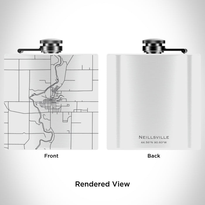 Rendered View of Neillsville Wisconsin Map Engraving on 6oz Stainless Steel Flask in White