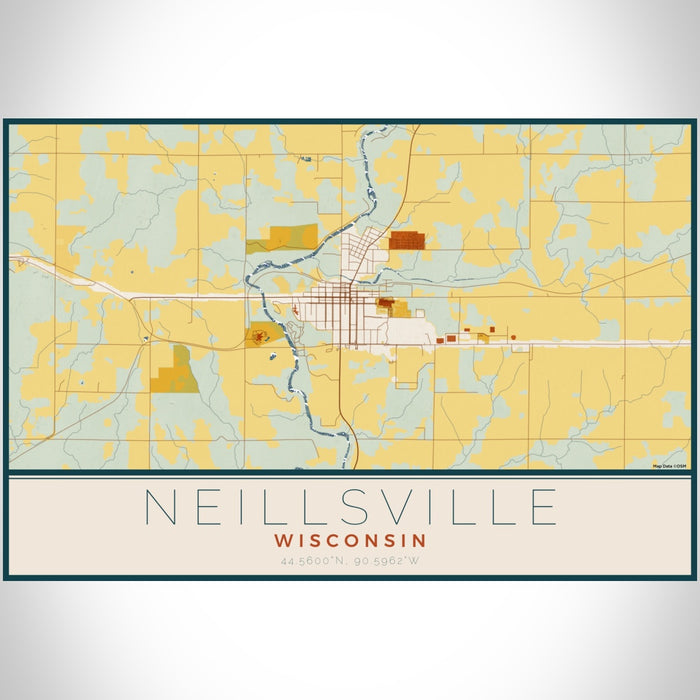 Neillsville Wisconsin Map Print Landscape Orientation in Woodblock Style With Shaded Background