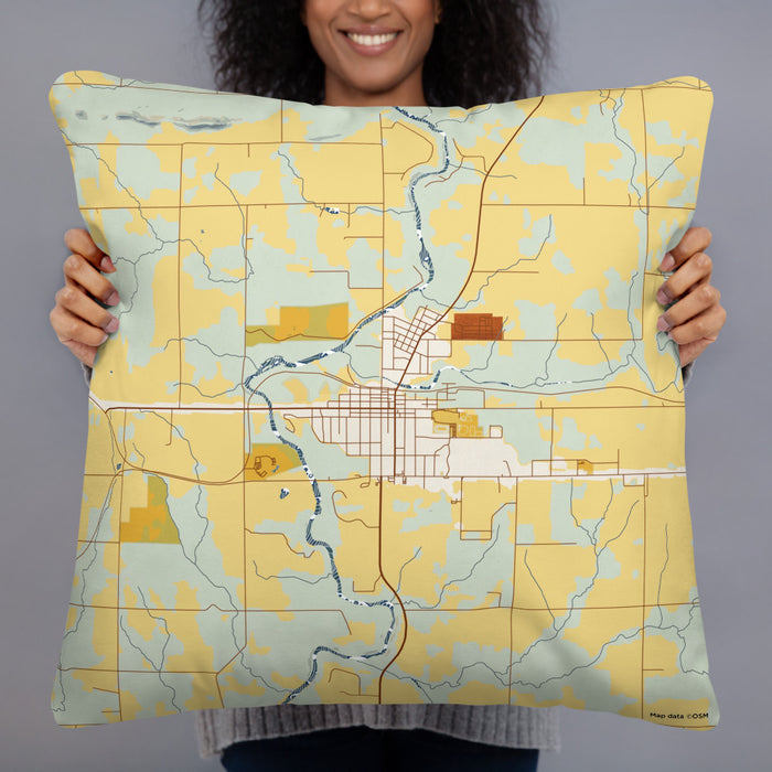 Person holding 22x22 Custom Neillsville Wisconsin Map Throw Pillow in Woodblock