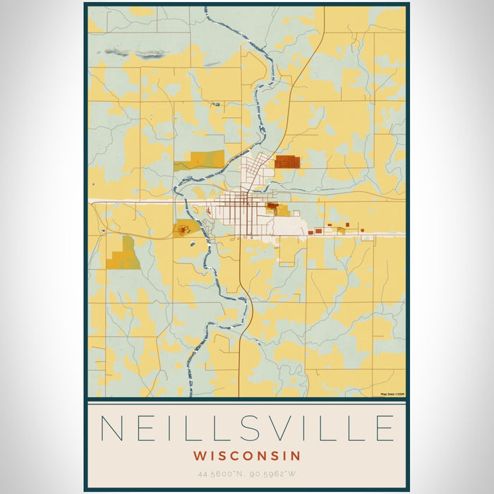 Neillsville Wisconsin Map Print Portrait Orientation in Woodblock Style With Shaded Background