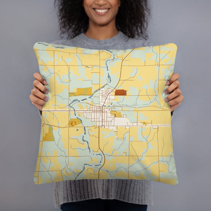 Person holding 18x18 Custom Neillsville Wisconsin Map Throw Pillow in Woodblock