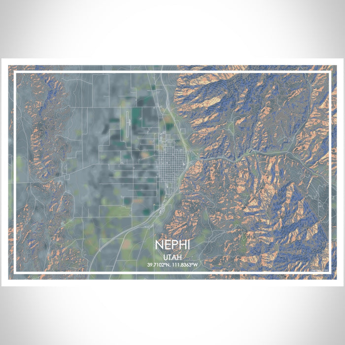 Nephi Utah Map Print Landscape Orientation in Afternoon Style With Shaded Background