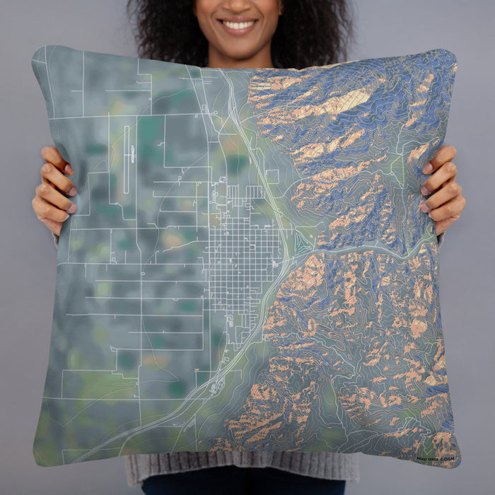 Person holding 22x22 Custom Nephi Utah Map Throw Pillow in Afternoon