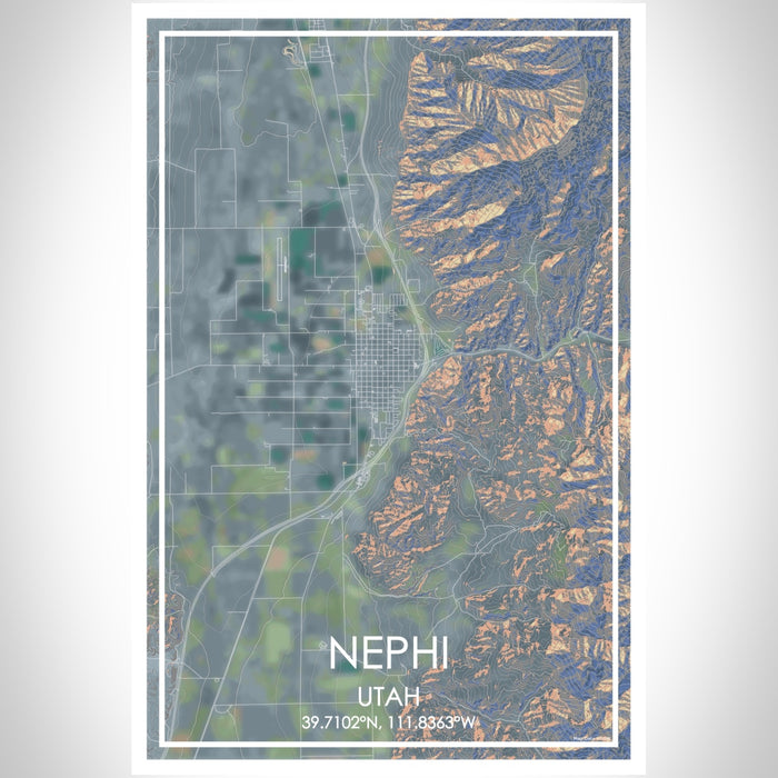 Nephi Utah Map Print Portrait Orientation in Afternoon Style With Shaded Background