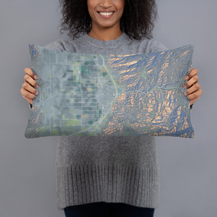 Person holding 20x12 Custom Nephi Utah Map Throw Pillow in Afternoon