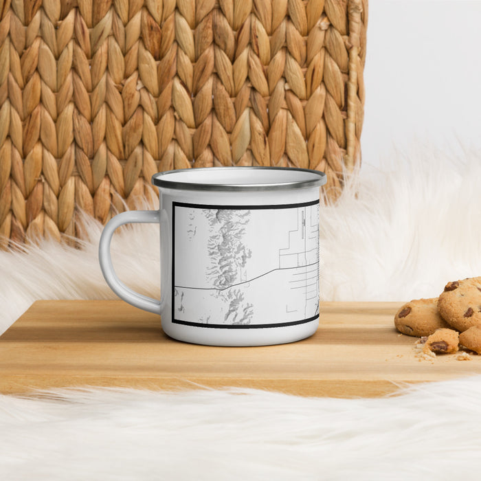 Left View Custom Nephi Utah Map Enamel Mug in Classic on Table Top