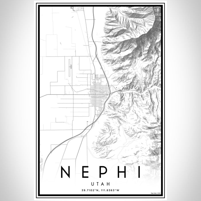 Nephi Utah Map Print Portrait Orientation in Classic Style With Shaded Background